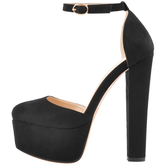 Platform Chunky High Heel Mary Jane Black Pumps - Picture 2 of 10